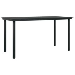 Berkfield Home Garden Dining Table Black 140x70x74 cm Steel & Glass - Size: 140 x 70 x 74 cm - thumbnail 2