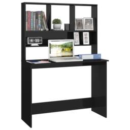 Berkfield Home Desk with Shelf High Gloss Black 110x45x157 cm Engineered Wood - Size: 110 x 45 x 157 cm - thumbnail 3