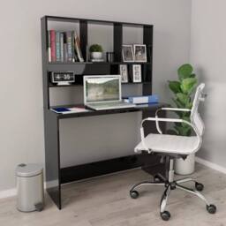Berkfield Home Desk with Shelf High Gloss Black 110x45x157 cm Engineered Wood - Size: 110 x 45 x 157 cm - thumbnail 1