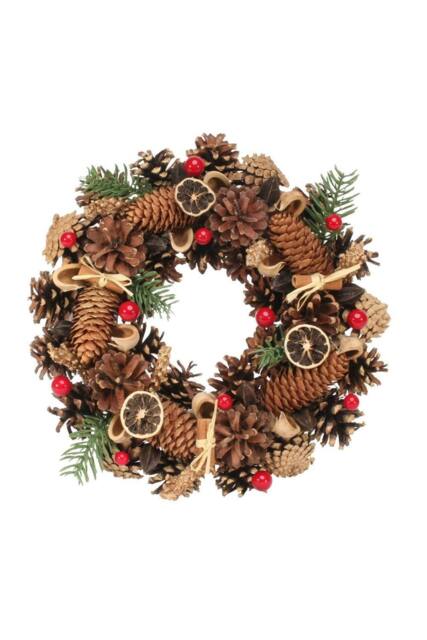 KDMD Pine ConeRed Berry & Fruit Wreath 30cm in Brown - image 1