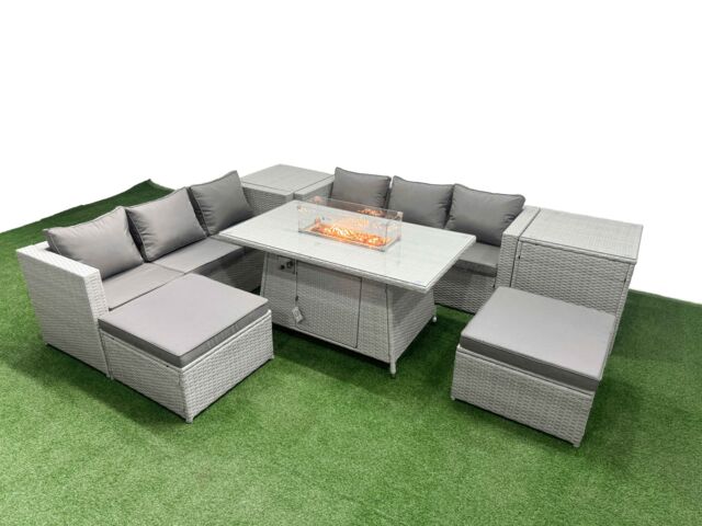 Fimous 8 Seat PE Rattan Lounge Sofa Set Outdoor Garden Furniture Set in Light Grey - image 1