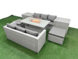 Fimous 8 Seat PE Rattan Lounge Sofa Set Outdoor Garden Furniture Set in Light Grey - thumbnail 2