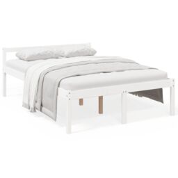 Berkfield Home Bed Frame White 135x190 cm Double Solid Wood Pine - thumbnail 2