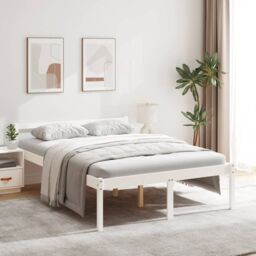 Berkfield Home Bed Frame White 135x190 cm Double Solid Wood Pine - thumbnail 1