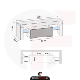 Creative Furniture Floe TV Unit 130cm - Black with Gloss Doors & LED Lights - thumbnail 6