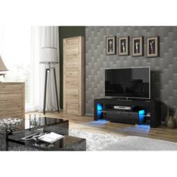 Creative Furniture Floe TV Unit 130cm - Black with Gloss Doors & LED Lights - thumbnail 2