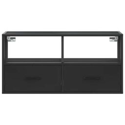 Berkfield Home TV Cabinet Black 80x31x39.5 cm Engineered Wood & Metal - thumbnail 4