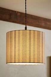ValueLights Hallie Natural Linen Stripe Detail Drum Ceiling Pendant Lamp Shade - Size: Large
