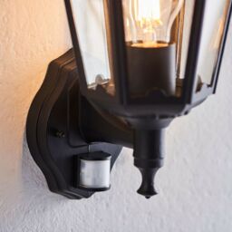 Loops IP44 Outdoor PIR Light Matt Black & Glass Traditional Wall Lantern Porch Motion - thumbnail 4