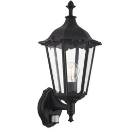 Loops IP44 Outdoor PIR Light Matt Black & Glass Traditional Wall Lantern Porch Motion