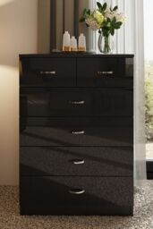 FWStyle Chilton Black Gloss 6 Drawer Chest (H) 100cm (W) 70cm (D) 40cm - thumbnail 2