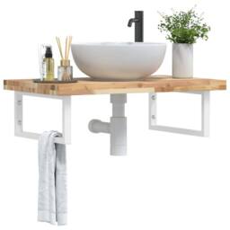 Berkfield Home Basin Shelf Wall Mounted Steel & Solid Wood Acacia in Brown