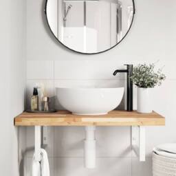 Berkfield Home Basin Shelf Wall Mounted Steel & Solid Wood Acacia in Brown - thumbnail 3