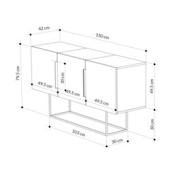 Decortie 3-Doors Sideboard 'Tontini' Metal Handle, Metal Leg Storage Cabinet 150cm in Brown - Size: 2 Pack - thumbnail 5