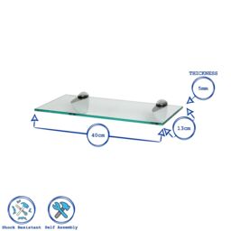Harbour Housewares Floating Glass Shelf - 40cm - Bathroom Shower Storage Display Shelf in Silver - thumbnail 3