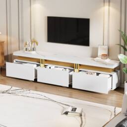 Rolipo 200cm White Faux Marble TV Stand for Up to 89 Inch TVs - thumbnail 2