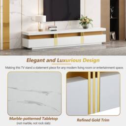 Rolipo 200cm White Faux Marble TV Stand for Up to 89 Inch TVs - thumbnail 7
