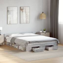 Berkfield Home Bed Frame Frame 135x190 cm Double Sonoma Oak Wood in Grey - Size: King - thumbnail 2