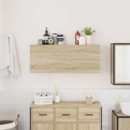 Berkfield Home Bathroom Wall Cabinet Sonoma Oak 100x25x40 cm Engineered Wood in Brown - Size: 100 x 25 x 40 cm - thumbnail 3