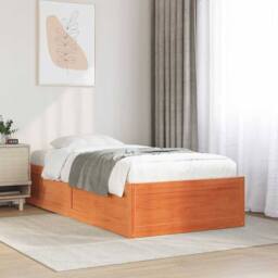 Berkfield Home Modern Bed Frame without Mattress Wax Brown 100x200 cm Solid Wood Pine - thumbnail 2
