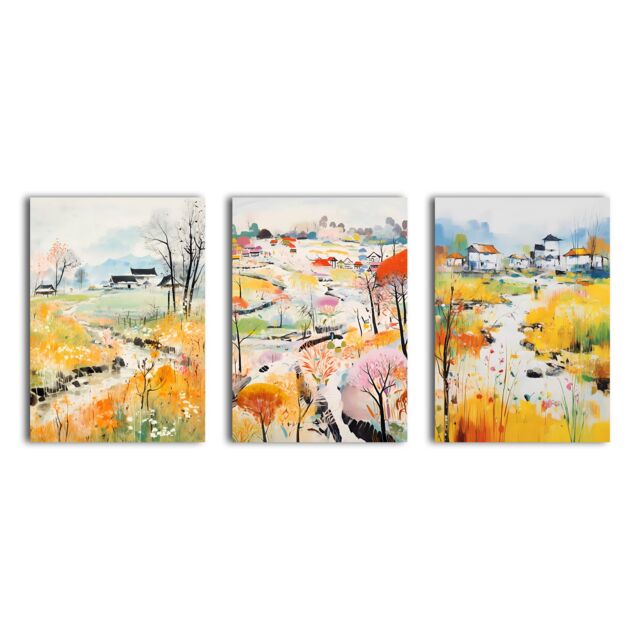 simpa Village of Flowers 3 Panel Canvas Wall Art - image 1