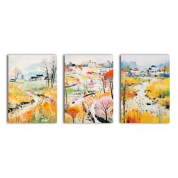 simpa Village of Flowers 3 Panel Canvas Wall Art - thumbnail 1