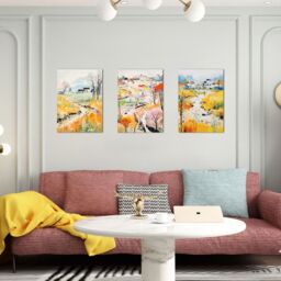 simpa Village of Flowers 3 Panel Canvas Wall Art - thumbnail 4