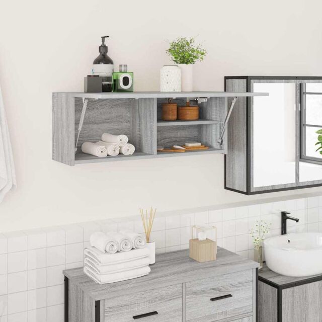 Berkfield Home Bathroom Wall Cabinet Grey Sonoma 80x25x30 cm Engineered Wood - Size: 80 x 25 x 30 cm - image 1