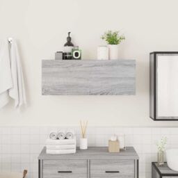 Berkfield Home Bathroom Wall Cabinet Grey Sonoma 80x25x30 cm Engineered Wood - Size: 80 x 25 x 30 cm - thumbnail 3