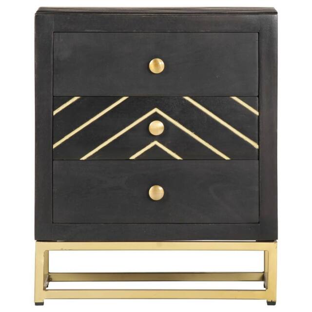Berkfield Home Bedside Cabinet Black & Gold 40x30x50 cm Solid Mango Wood - Size: 40 x 30 x 50 cm - image 1