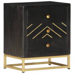 Berkfield Home Bedside Cabinet Black & Gold 40x30x50 cm Solid Mango Wood - Size: 40 x 30 x 50 cm - thumbnail 9