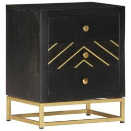 Berkfield Home Bedside Cabinet Black & Gold 40x30x50 cm Solid Mango Wood - Size: 40 x 30 x 50 cm - thumbnail 8