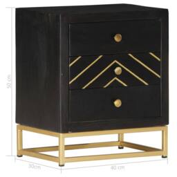 Berkfield Home Bedside Cabinet Black & Gold 40x30x50 cm Solid Mango Wood - Size: 40 x 30 x 50 cm - thumbnail 7