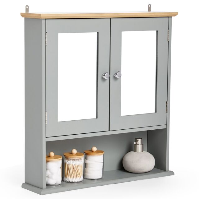 VonHaus 2 Door Bathroom Wall Mirror Cabinet in Grey - image 1