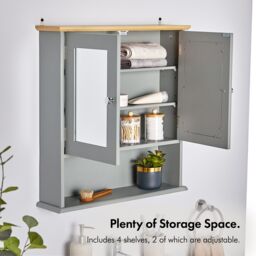 VonHaus 2 Door Bathroom Wall Mirror Cabinet in Grey - thumbnail 3