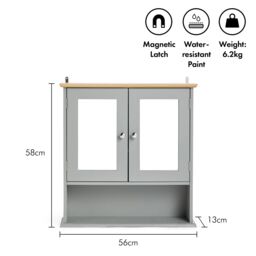 VonHaus 2 Door Bathroom Wall Mirror Cabinet in Grey - thumbnail 7