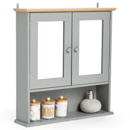 VonHaus 2 Door Bathroom Wall Mirror Cabinet in Grey