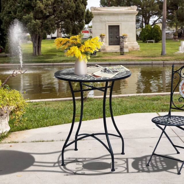OUTSUNNY Mosaic Side Table Bistro Coffee Table for Garden Patio Balcony Grey - image 1