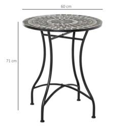 OUTSUNNY Mosaic Side Table Bistro Coffee Table for Garden Patio Balcony Grey - thumbnail 3