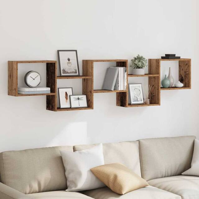 Berkfield Home Wall Cube Shelf 5 Compartments Old Wood Engineered Wood in Brown - image 1