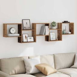 Berkfield Home Wall Cube Shelf 5 Compartments Old Wood Engineered Wood in Brown - thumbnail 1