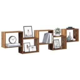 Berkfield Home Wall Cube Shelf 5 Compartments Old Wood Engineered Wood in Brown - thumbnail 2