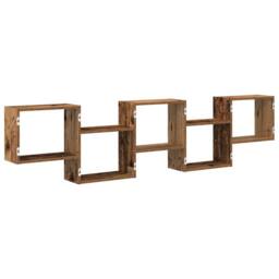 Berkfield Home Wall Cube Shelf 5 Compartments Old Wood Engineered Wood in Brown - thumbnail 6