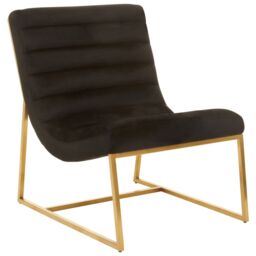 Orsina Black Velvet Cocktail Chair, Modern Art-Deco Black Velvet Accent Chair, Matte Gold Stainless Steel Frame - thumbnail 6