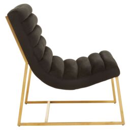 Orsina Black Velvet Cocktail Chair, Modern Art-Deco Black Velvet Accent Chair, Matte Gold Stainless Steel Frame - thumbnail 3