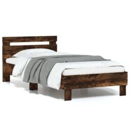 Berkfield Home Bed Frame without Mattress with Headboard Smoked Oak 90x200 cm in Brown