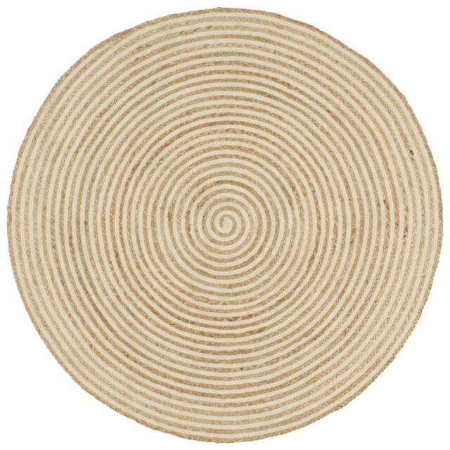 Berkfield Home Handmade Rug Jute with Spiral Design White 120 cm - Size: 100 cm diameter - image 1