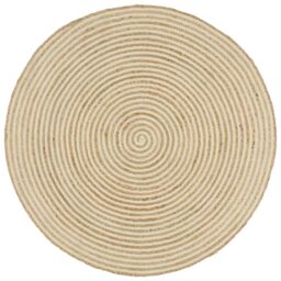 Berkfield Home Handmade Rug Jute with Spiral Design White 120 cm - Size: 100 cm diameter - thumbnail 1