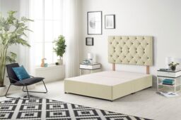 Somnior Premier Divan Bed with 24Cm Deep Mattress & Headboard In Linen Fabric in Cream - Size: Small Single - thumbnail 3