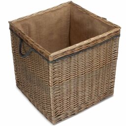 Red Hamper Medium Antique Wash Square Storage Log Basket in Light Brown - thumbnail 3